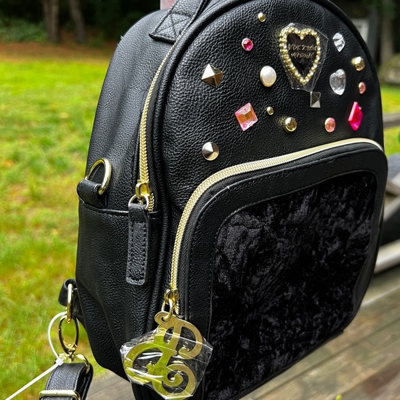 BETSEY JOHNSON Black Jewel Studded Backpack - Picture 3 of 9